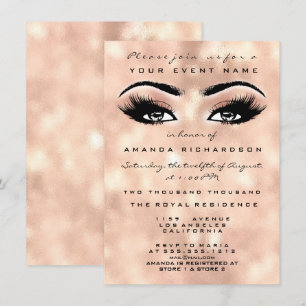 Peach Makeup Glitter Öga 16:e Möhippa Damask Inbjudningar