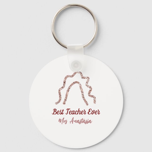 Peach marron glitter rainbow teacher appreciation  nyckelring (Framsida)