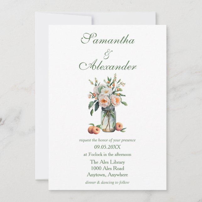 Peach Mason Burk Bröllop Inbjudningar (Framsida)
