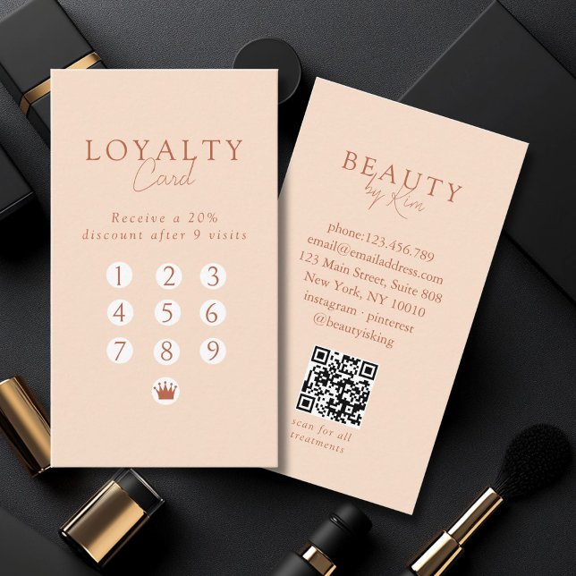 Peach Minimal Salon QR Code Loyalty Visitkort (Peach Minimal Salon QR Code Loyalty Business Card)