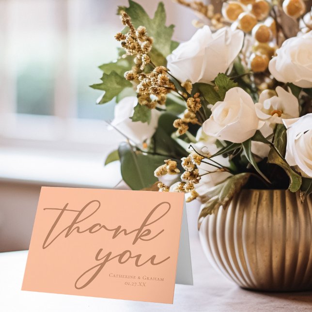 Peach Minimalist Typography Bröllop Personlig Tack Kort (Skapare uppladdad)