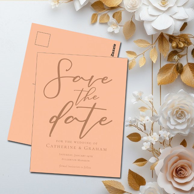 Peach-minimalistisk typografi Sommar Spara datumet Vykort (Skapare uppladdad)