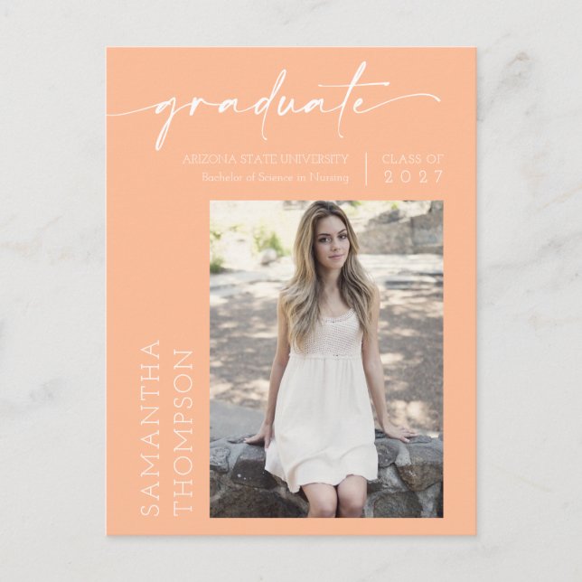 Peach-minimalistiskt skript som hon gjorde med fot vykort (Framsida)