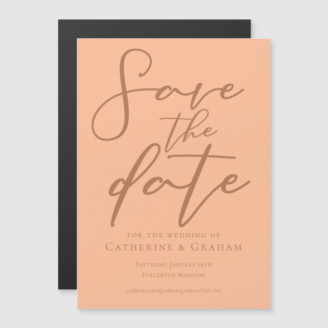 Peach-minimalistiskt sommarkort Spara datum magnet (Fram/baksida)