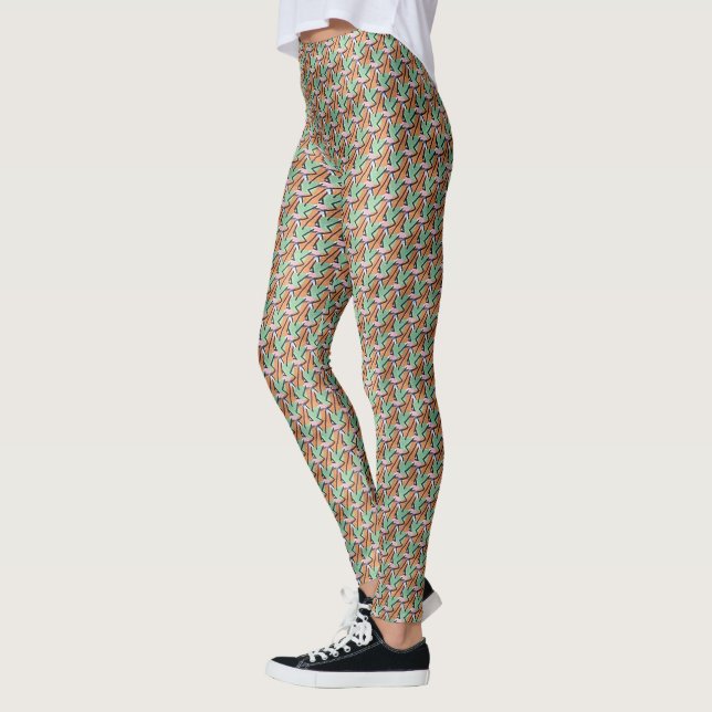 Peach & Mint Geometric Rhythm Pattern Design 1309 Leggings (Vänster)