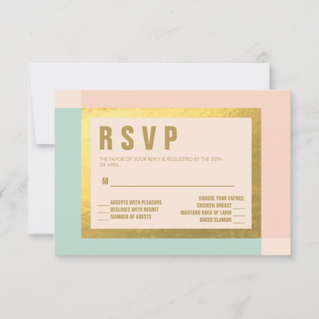 Peach Mint + Gold Foil OSA | BRÖLLOP Kort (Framsida)
