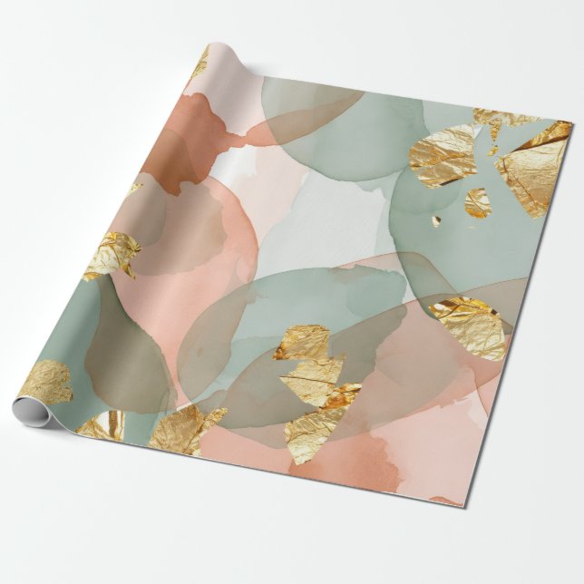 Peach & Mint Gold Leaf Easter  Presentpapper (Utrullad)
