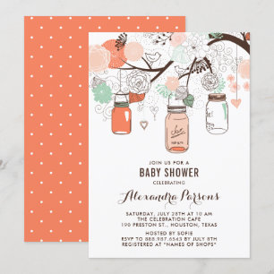 Peach & Mint Mason Burk Blommigt Baby Shower Inbju Inbjudningar