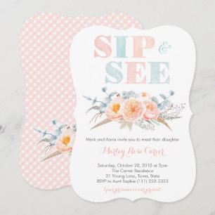 Peach Mint Meet Flicka eller Sip och See Party Inbjudningar