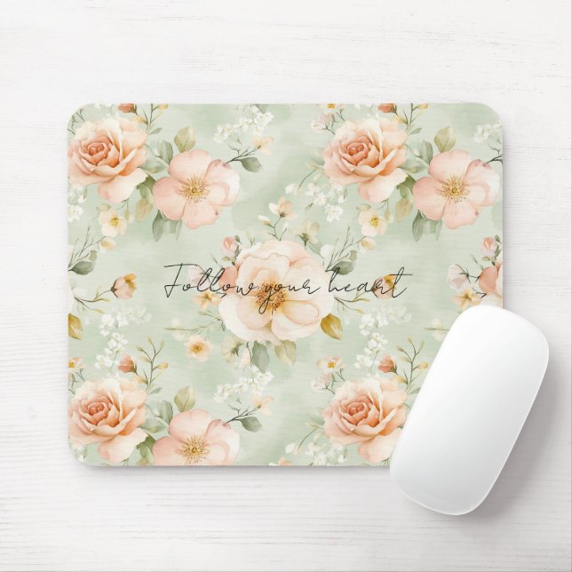 Peach Mint Pretty Rose Floral Musmatta (Med mus)