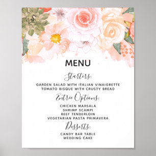 Peach & Mint Succulents Bröllop Menu Bord Sign Poster