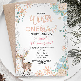 Peach Mint Winter ONEderland Snö Birthday Inbjudan