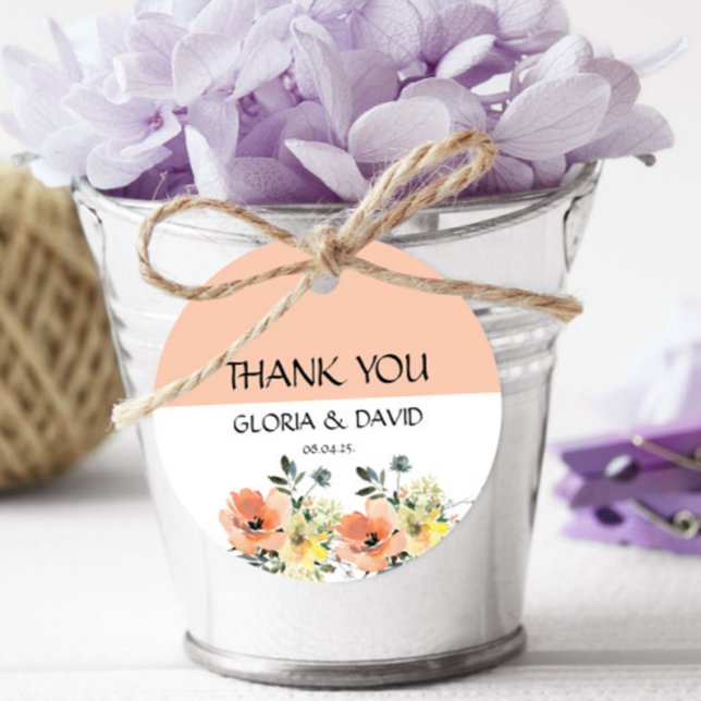 Peach Modern Blommigt bröllop-favoritMärkre Gåvor Etiketter (Skapare uppladdad)