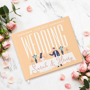 Peach Modern Bröllop Guest Bok med par popup