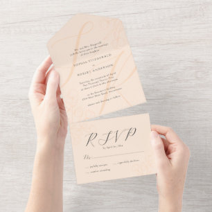 Peach Modern Minimalist Typography Blommigt Bröllo