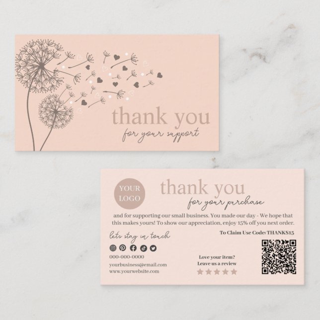 Peach Modern Script QR-kod, Tack Visitkort (Fram/baksida)