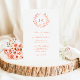 Peach Monogram Bröllop Inbjudningar