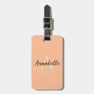 Peach Monogram Script Namn Bagagebricka