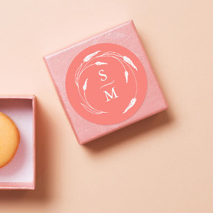 Peach Monogram Wedding Stickers Runt Klistermärke