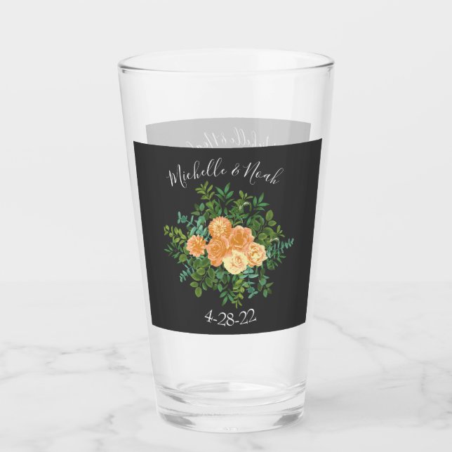 Peach Mörk Grått Bröllop Ro Blommigt Glaskopp (Framsida)