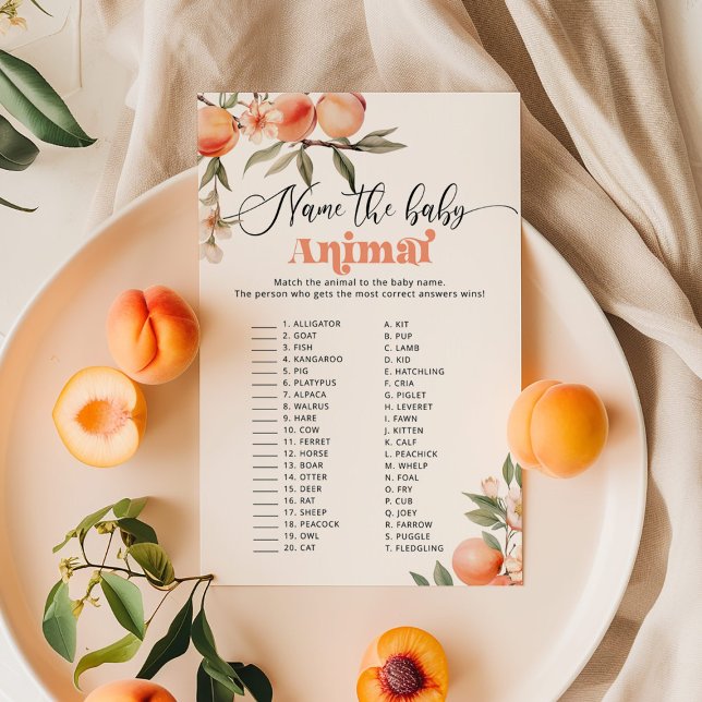 Peach Namn, babyduschspelet baby djur (Skapare uppladdad)