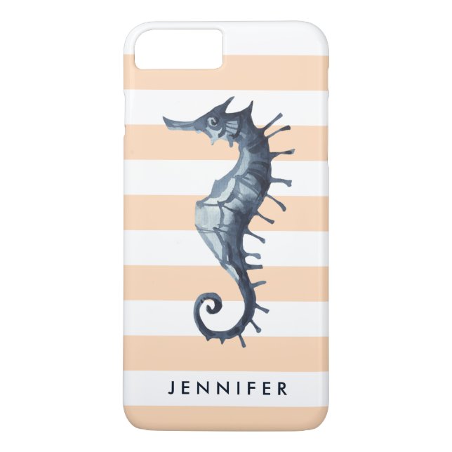 Peach Nautical Seahorse personlig monogram Case-Mate iPhone Skal (Baksida)