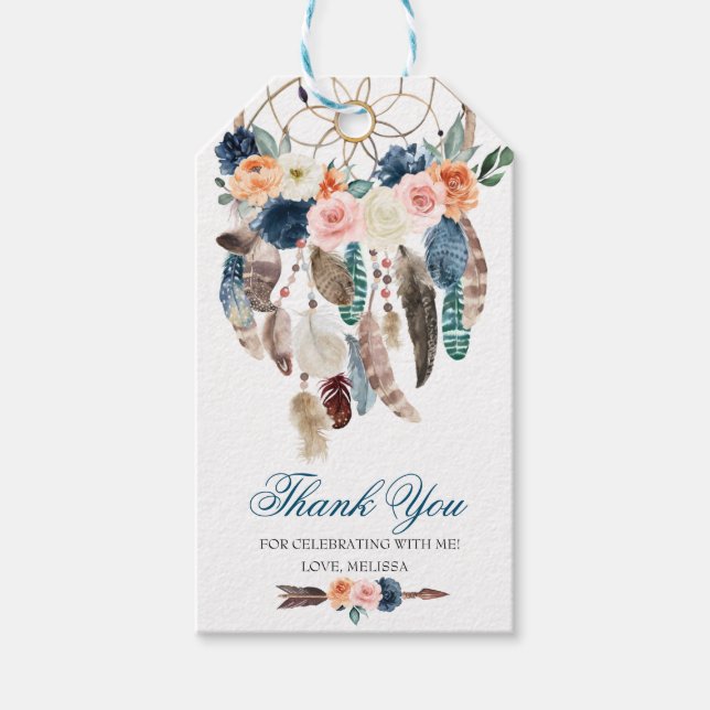 Peach Navy Boho Dreamcatcher-favorittagg Presentetikett (Framsidan)