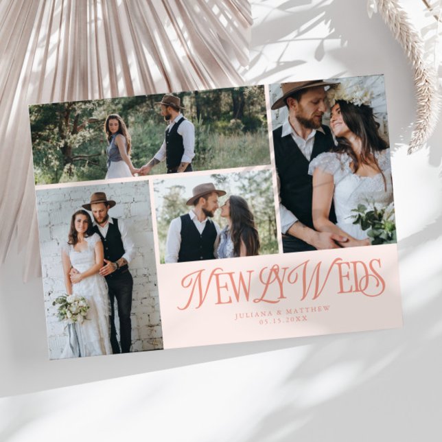 Peach Newlyweds Multi Photo Bröllop Meddelande (Skapare uppladdad)