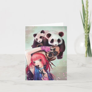 Peach Ninja Pandas Note-kort Kort