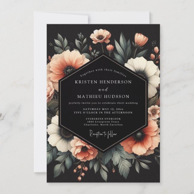 Peach Noir Bloom Wedding Inbjudningar (Framsida)