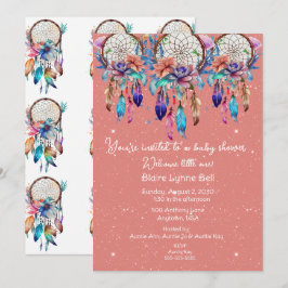 Peach och Blue Dreamcatcher Girl Baby Shower Inbjudningar