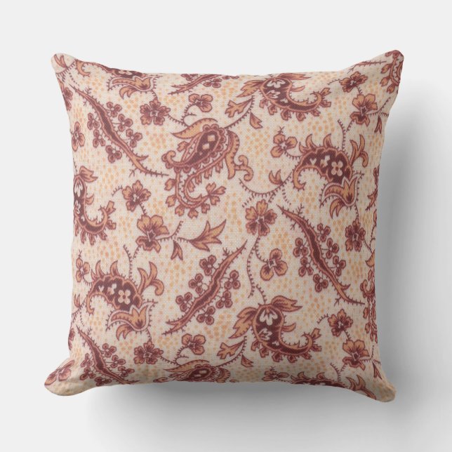 Peach och Burgundy Paisley Blommigt Dekorativ kudd Kudde (Framsida)