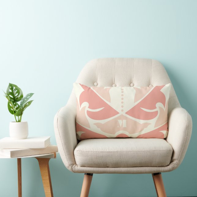 Peach och Coral Modern Damask Pillow Lumbarkudde (Stol)