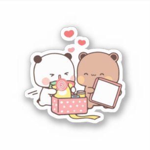 Peach och Goma Mochi Bear Couple Klistermärken