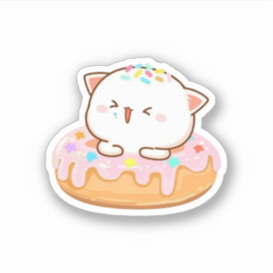 Peach och Goma Mochi Cat Donut Klistermärken