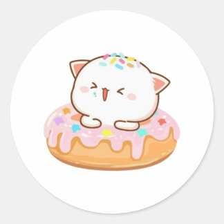 Peach och Goma Mochi Cat Donut Runt Klistermärke