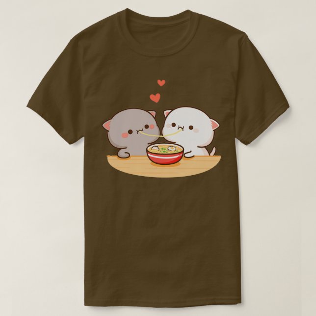 Peach och Goma Mochi Cat Eating Ramen T Shirt (Design framsida)