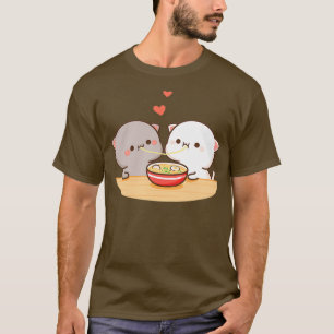 Peach och Goma Mochi Cat Eating Ramen T Shirt