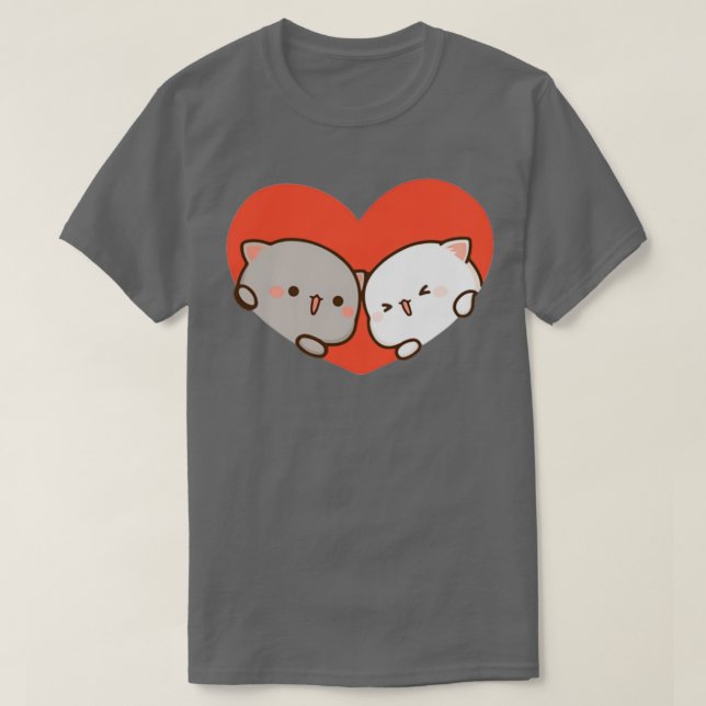 Peach och Goma Mochi Cat Kärlek 1 T Shirt (Design framsida)