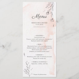 Peach och grått botaniskt romantiskt meny bröllop