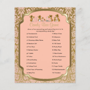 Peach och Guld Damask Nallar- Candy Pub Flygblad
