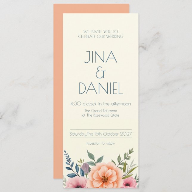 Peach och Petal Dream Inbjudningar (Fram/baksida)