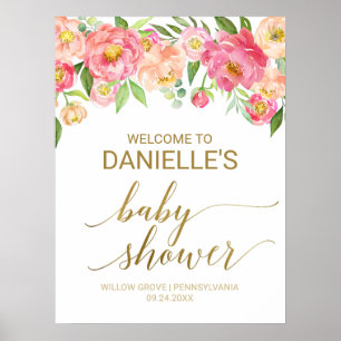 Peach och Rosa Peony 18x24-tums Baby Shower Välkom Poster