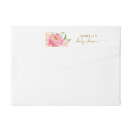 Peach och Rosa Peony Flowers Baby Shower Etikettband