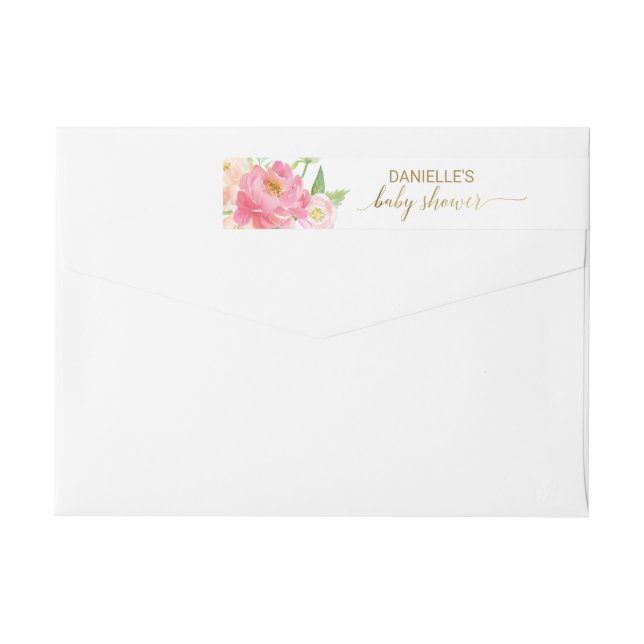 Peach och Rosa Peony Flowers Baby Shower Etikettband (Baksidan)