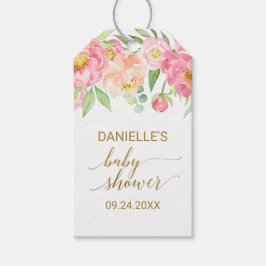 Peach och Rosa Peony Flowers Baby Shower Favor Presentetikett