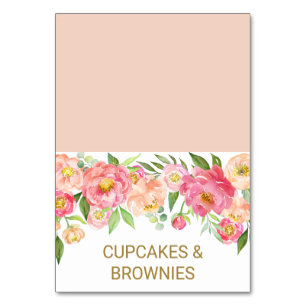 Peach och Rosa Peony Flowers Food Tält Card Bordsnummer