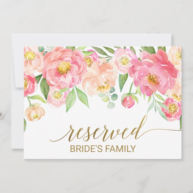 Peach och Rosa Peony Flowers "Reserved"-tecken Inbjudningar (Framsida)