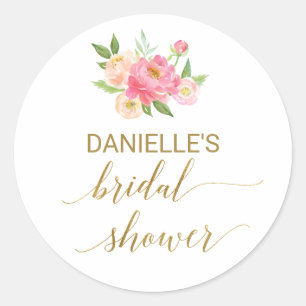 Peach och Rosa Peony Möhippa Favor Sticker Runt Klistermärke