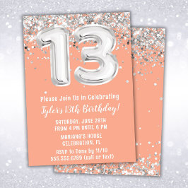 Peach och silver 13-årsdag inbjudningar